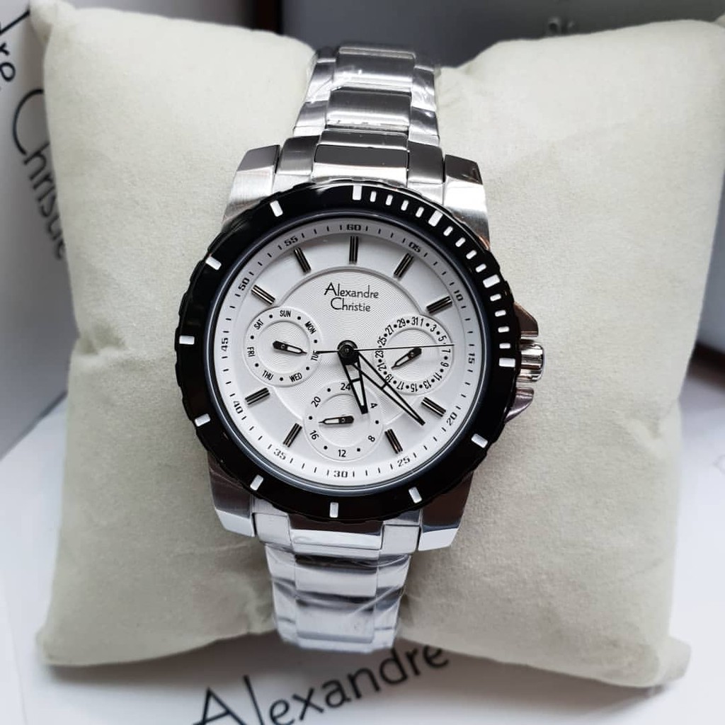 Alexandre Christie 100% Original ac6141 Stainless Steel silver dalam putih ladies