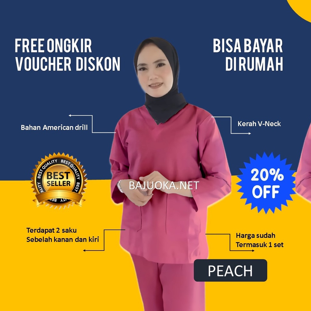 Baju Seragam Ok Perawat Oka Drill Kerja Jaga Petugas Medis Terbaru Lengan 3/4 7/8 Pendek Med Scrub P
