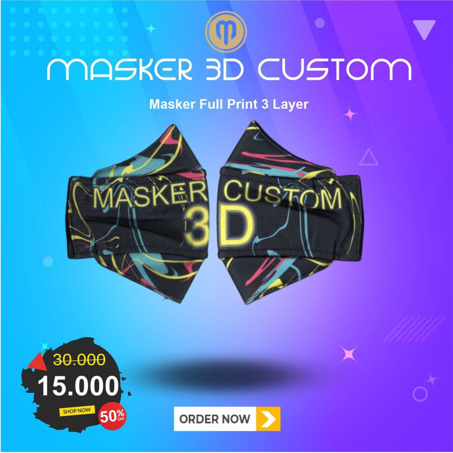 Masker 3D Full Print Custom Logo Nama