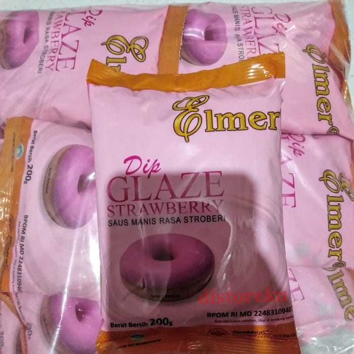 DIP GLAZE ELMER STRAWBERRY SAUS CAIR TOPPING DONAT MANIS RASA STROBERI 200GR