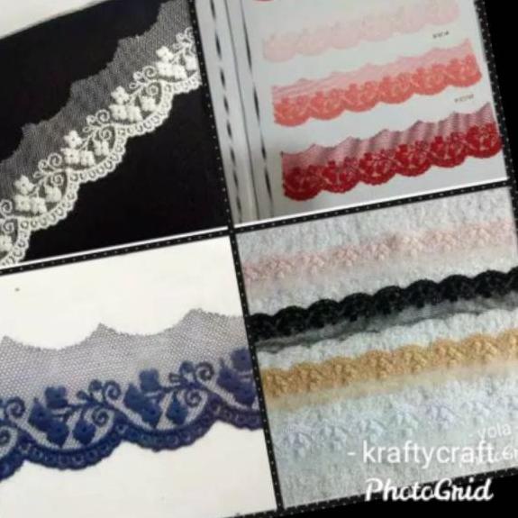 Renda tile bunga bordir rajut brokat gyper / giper katun baju mukena kebaya meteran harga 1 ROLL