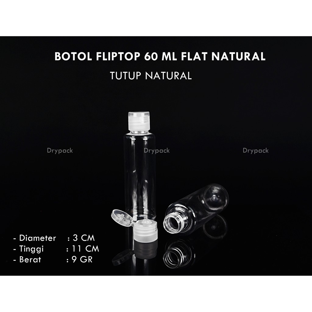 Botol fliptop 60 ml Flat Natural tutup Natural