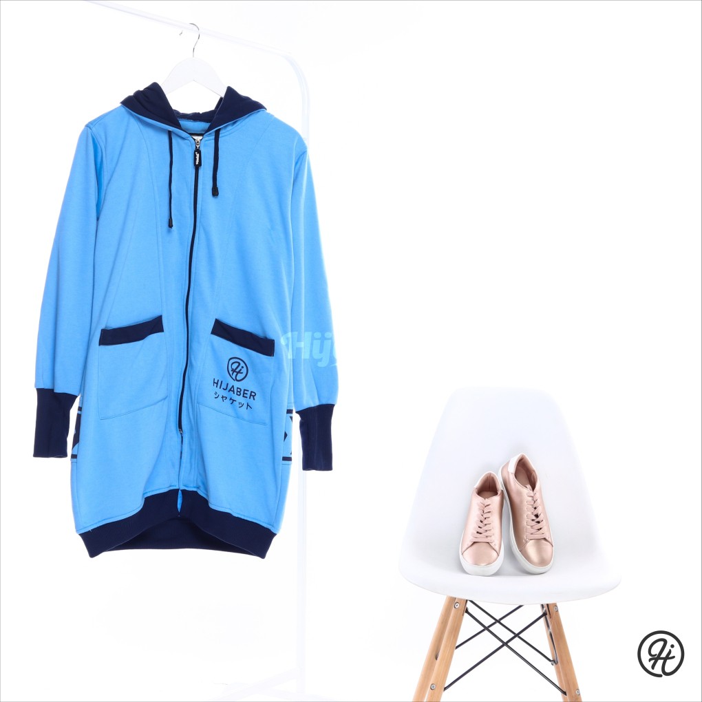 ⭐️BEST SELLER⭐️ Jaket Sweater Wanita Muslimah Hijaber - Hijacket Yukata Panjang Syari Hijab Hijaket-SKY BLUE