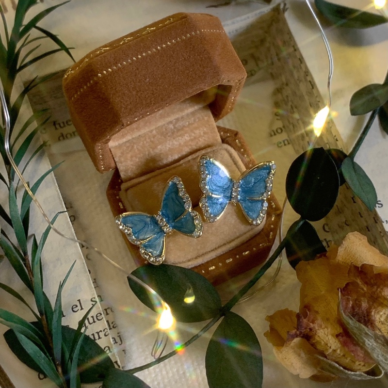 Anting Kupu-Kupu Biru Vintage Untuk Wanita Aksesoris Telinga Korea