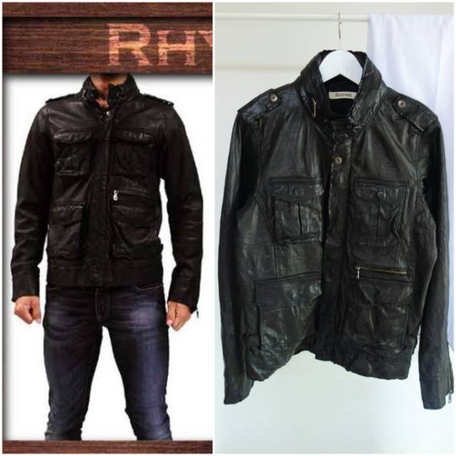 RHYME Jaket Kulit Asli Genuine Leather Big Pocket Work Jacket Branded Original Second Preloved