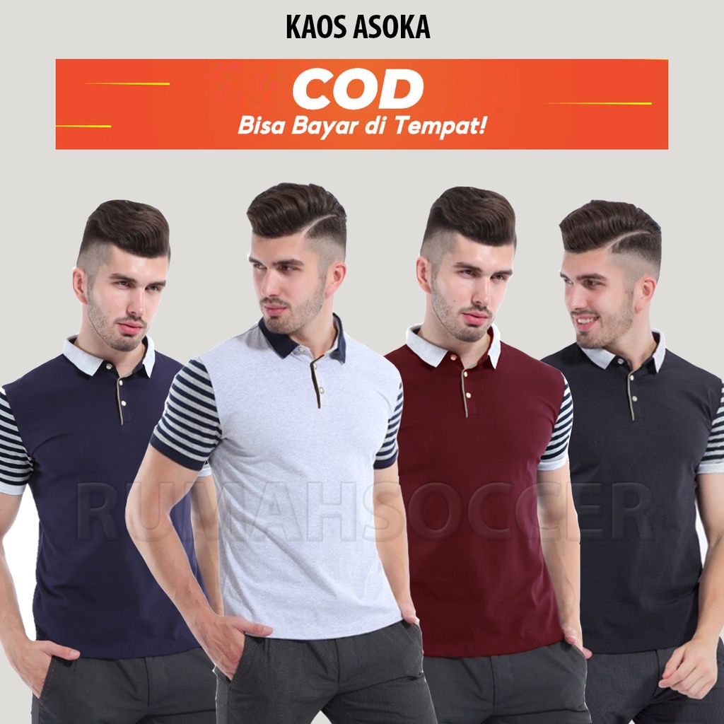 Kaos Pria Terbaru Lengan Pendek Merah Maroon ASOKA Kerah Polo Shirt  Distro Original Bandung