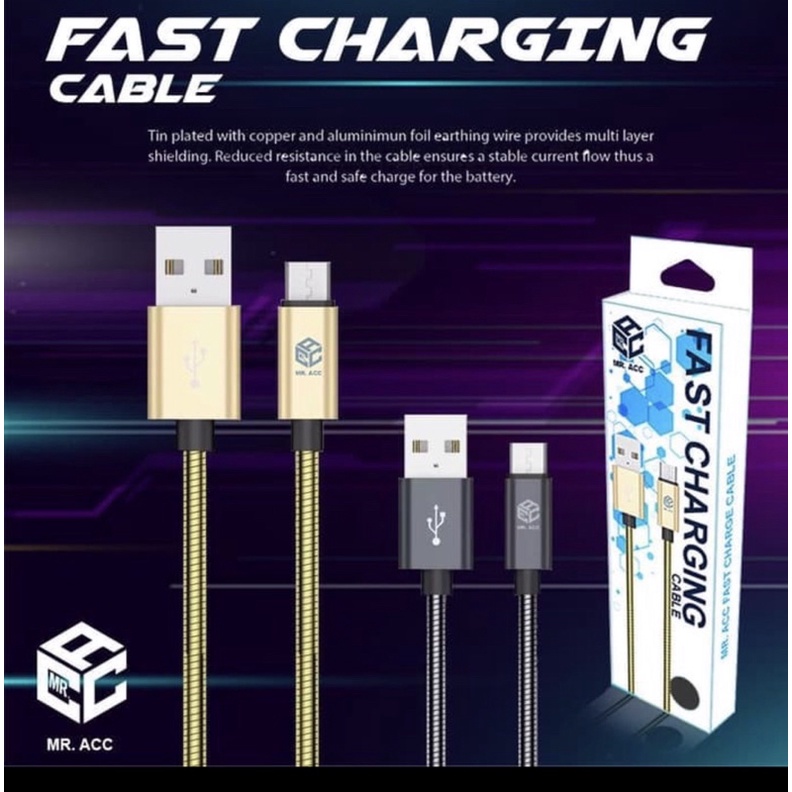 KABEL DATA MICRO USB -TYPE C -IPHON FAST CHARGING 3A LAPIS BESI STAINLESS YI TAI YMB-10-BENUA DUNIA