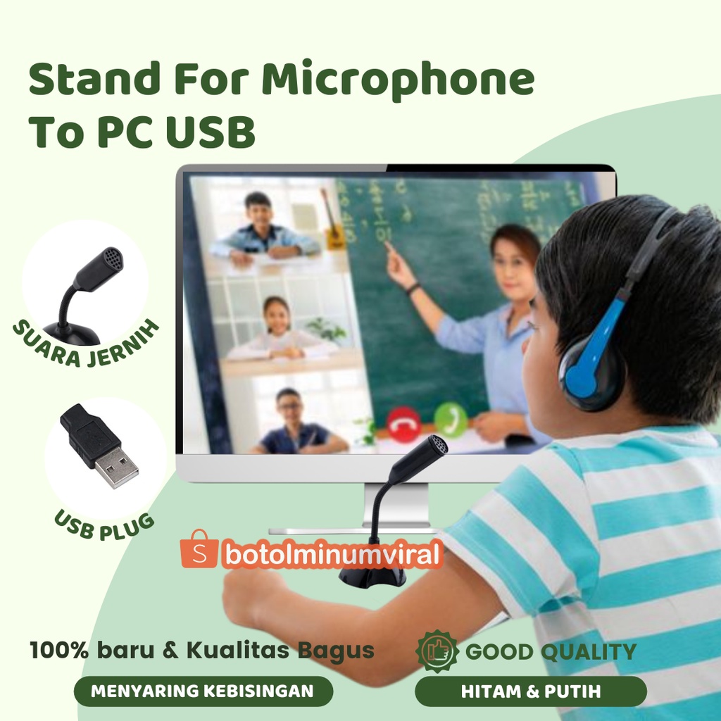 Mic USB Microphone Stand Mini Sekolah Kerja Zoom PC Laptop Plug Play Portable Putar