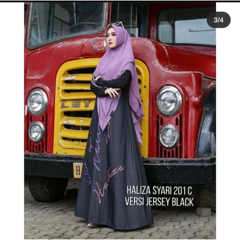 preloved gamis Denim jersey hitam by Haliza syari