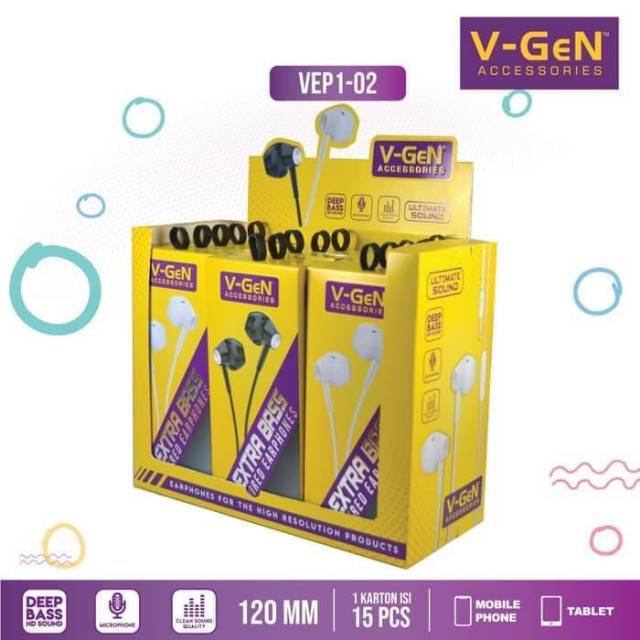 Headset V-GEN Xtra Bass VEP1-02 Jack 3.5mm Stereo Earphone With Mic Original VGEN