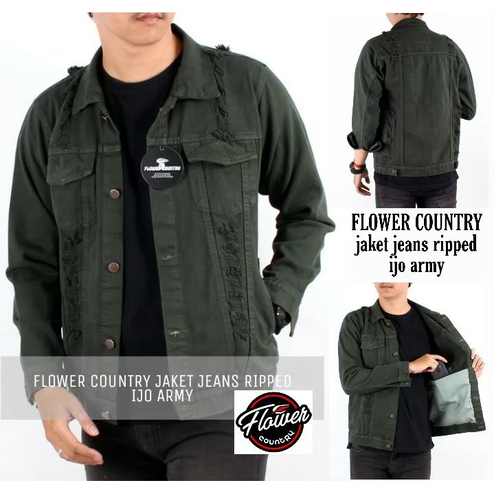 Jaket Pria Wanita Jaket Levis Denim Hijau Sobek Pria Wanita