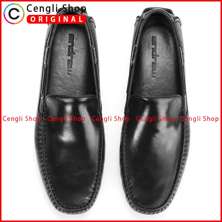 SEPATU ANDREW PRIA TERBARU ORIGINAL PANSUS LOAFER KULIT HITAM ANM10