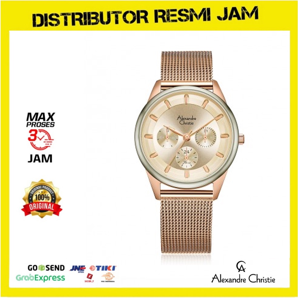 Jam Tangan Wanita Alexandre Christie AC2936BF AC 2936 BF AC2936 BF AC 2936BF All Rose Gold Ring Pink