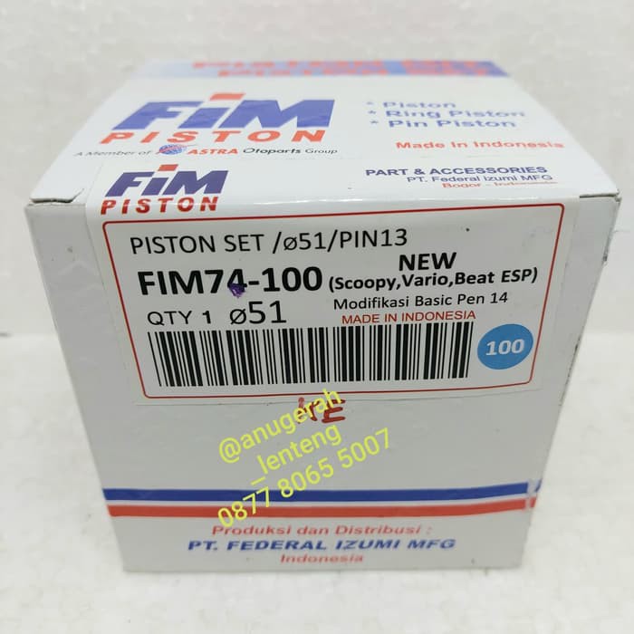 Piston Kit FIM 74 OS 100 Honda Beat Esp Vario 110 fi Scoopy Led Esp