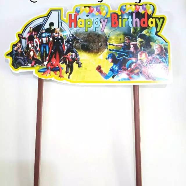 Banner Topper Tusuk hiasan ulangtahun frozen spiderman avengers hello kitty LOL little pony tayo