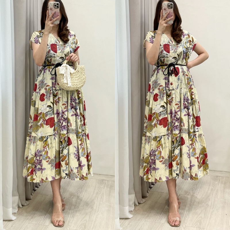 Amariel Malibu Home Dress - Daster Nyaman Adem-Mlb: Leafy Milkyred
