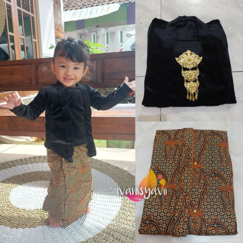 [1set Anak] Kebaya + Jarik Instan, Motif Tuntum Hijau