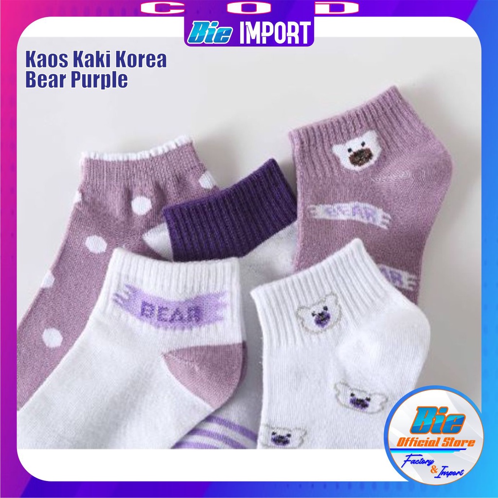 Kaos Kaki Wanita Korea Motif Purple Import Best Seller