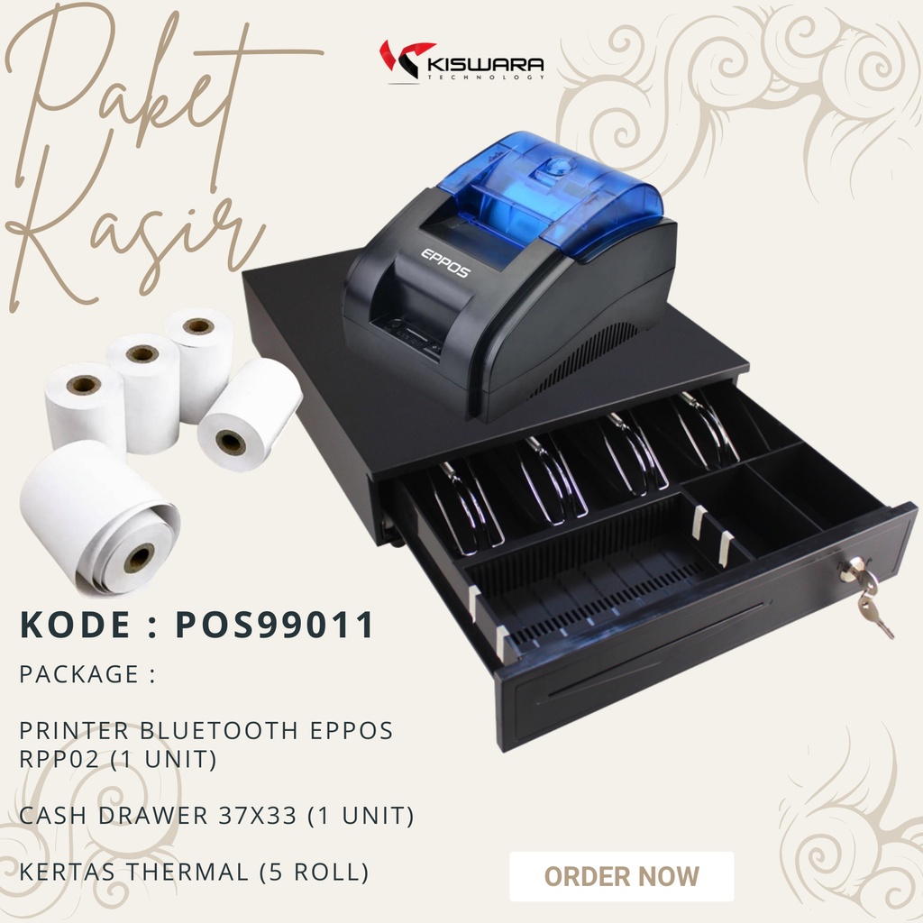 Paket Spesial Kasir Android (Printer Bluetooth, Cash Drawer dan Kertas) Struk Kasir