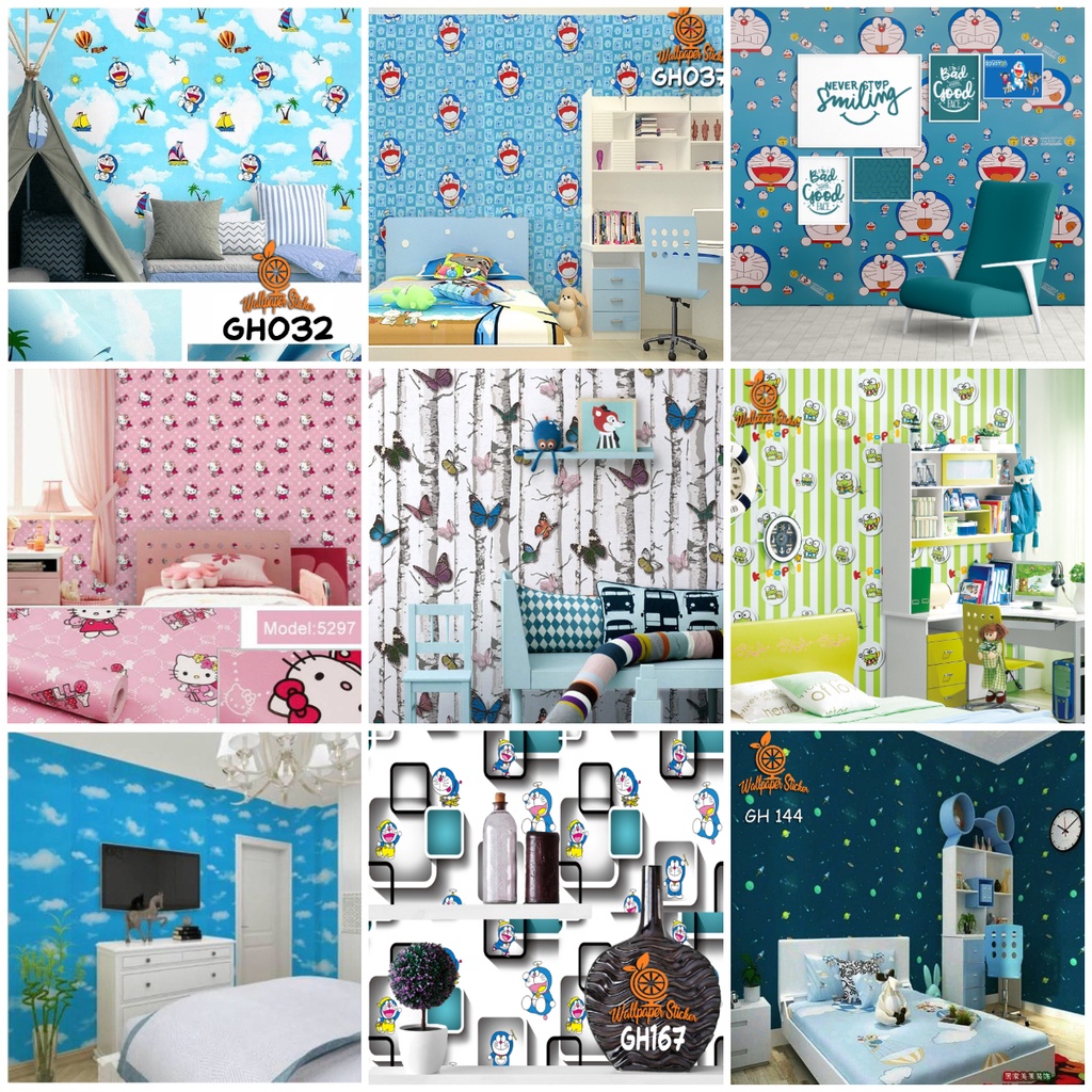 BAYAR DITEMPAT-WALLPAPER STICKER TERMURAH 45cm X 5m KARAKTER HELLO KITTY