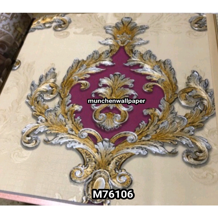 Wallpaper Dinding Klasik Multi Warna Gold Ungu