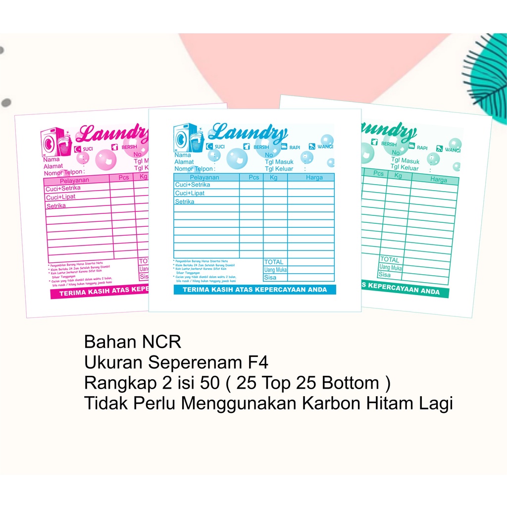 

Buku Nota Laundry Kecil 2 Ply NCR Polos Nota Olshop Nota Kontan Murah 50 Lembar Nota Mini