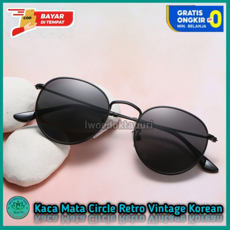 Kacamata K102 Pria Wanita Hitam Terlaris Fashion Terbaru Retro Vintage Metal Sunglasses Import Korea