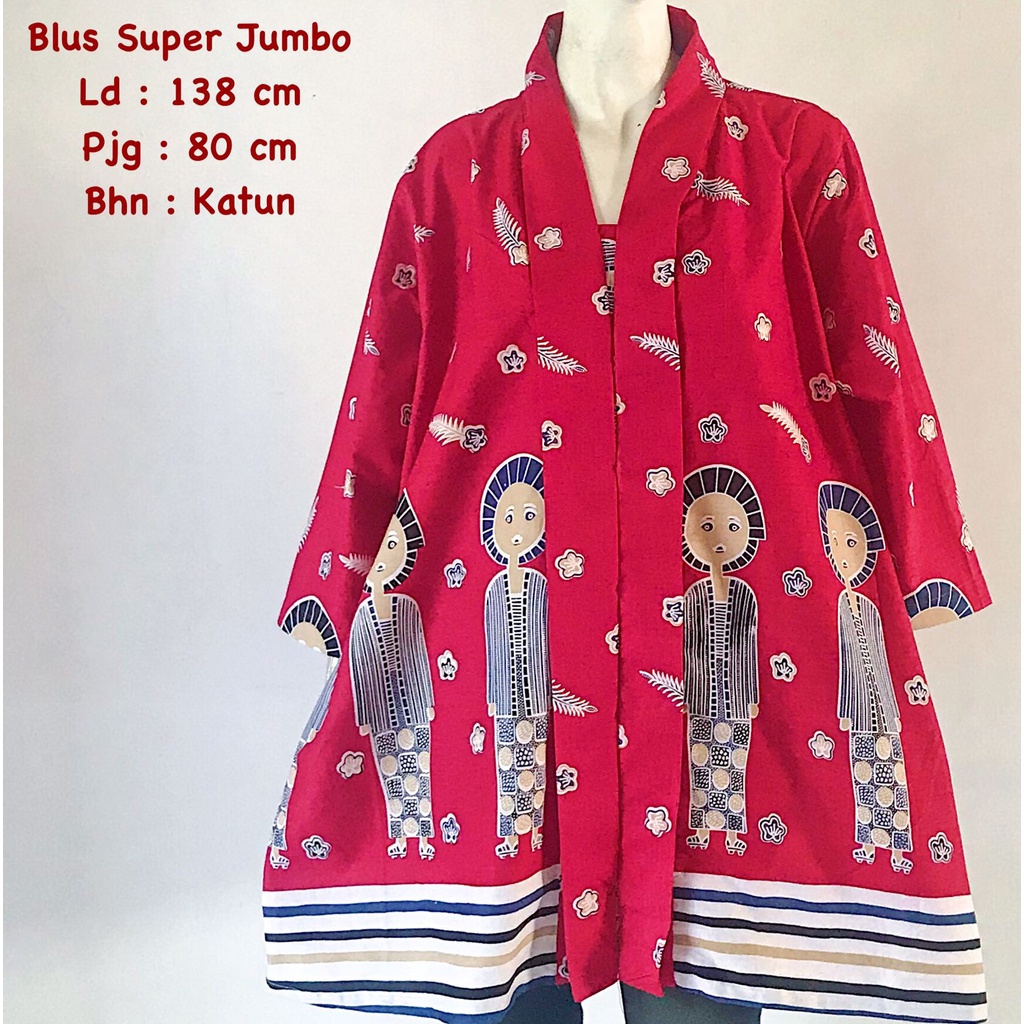 Blus super jumbo motif karakter batik solo trendy blus kerja blus wanita big size