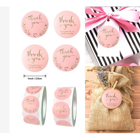 Paper Tags - 1&quot; Pink Round Gold Letter Sticker (10 pcs)