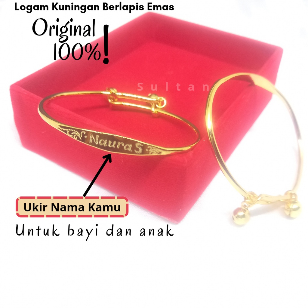 SULTAN - Gelang Lonceng Anak Ukir Nama Lapis Emas | Bell Bracelet Custom Name