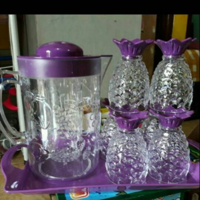 Set Teko Kristal 2 Liter Gelas Nanas Kristal Plastik Tebal Murah Golden Sunkist