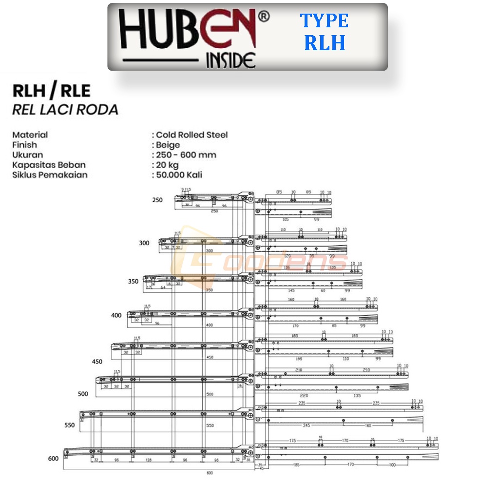 Huben RLH 35cm Rel Laci Roda Single Track