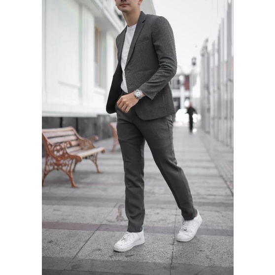 Mubeng - Elegant Jas Slimfit Dark Grey (Free Cover Jas)