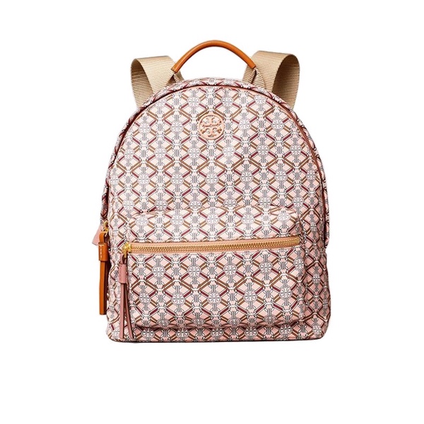 Tory Burch Pipper Printed Small Zip Backpack Pink Gemini Link Medallion TB 77272