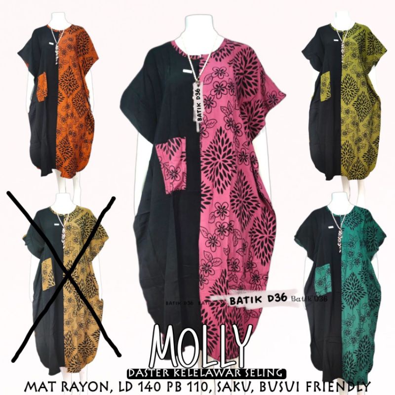 Homedress Molly Busui Friendly Homey dress Casual Rayon Premium Kelelawar Lowo Kalong Saku Depan Kantong