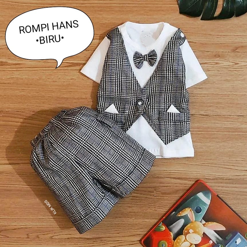 Klik Mds Setelan Baju Anak Bayi Laki-Laki Motif Garis Dasi Kupu-Kupu Allsize / Estimasi Usia 0-6 Bln