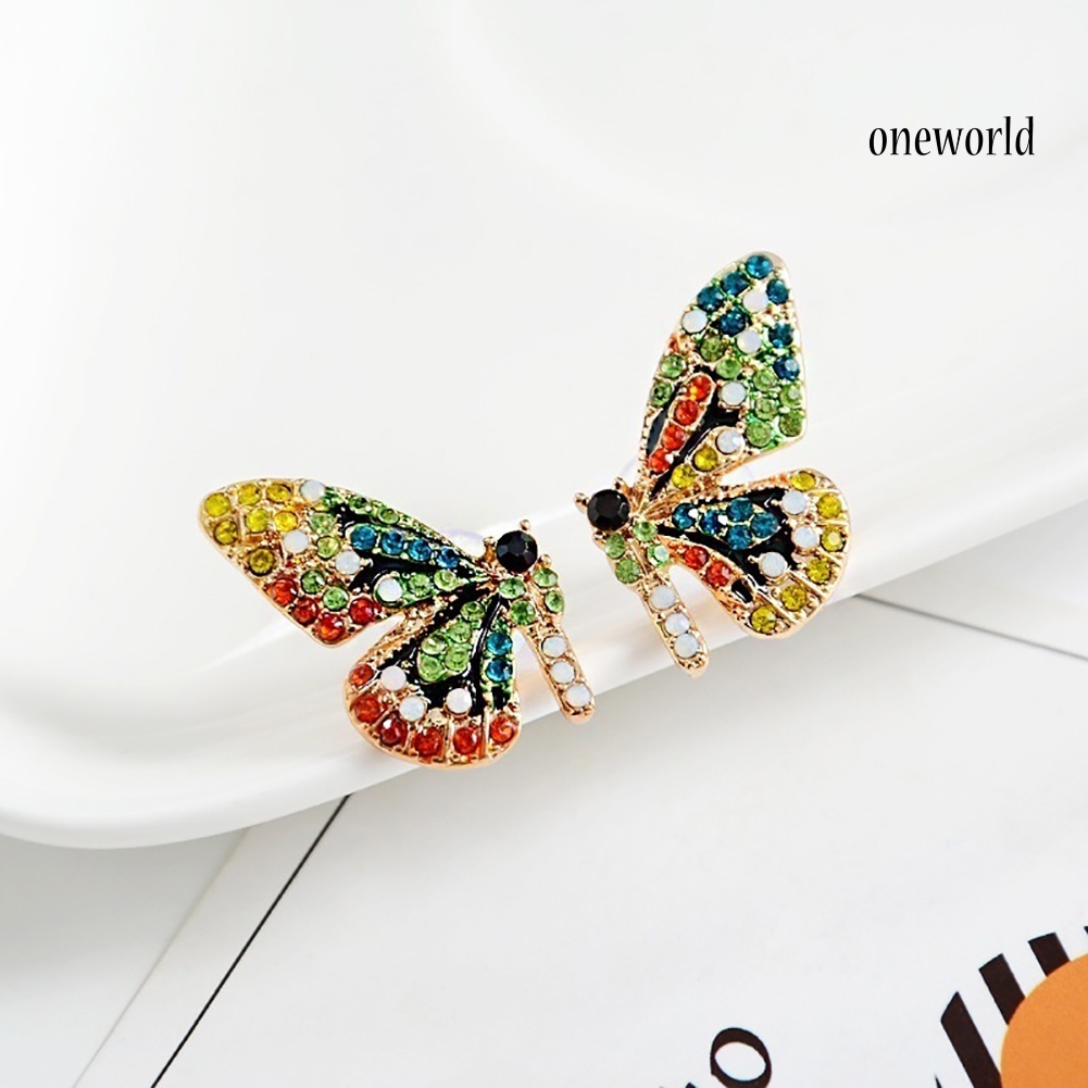 OW@ Fashion Women Multicolor Rhinestone Butterfly Ear Stud Earrings Party Jewelry