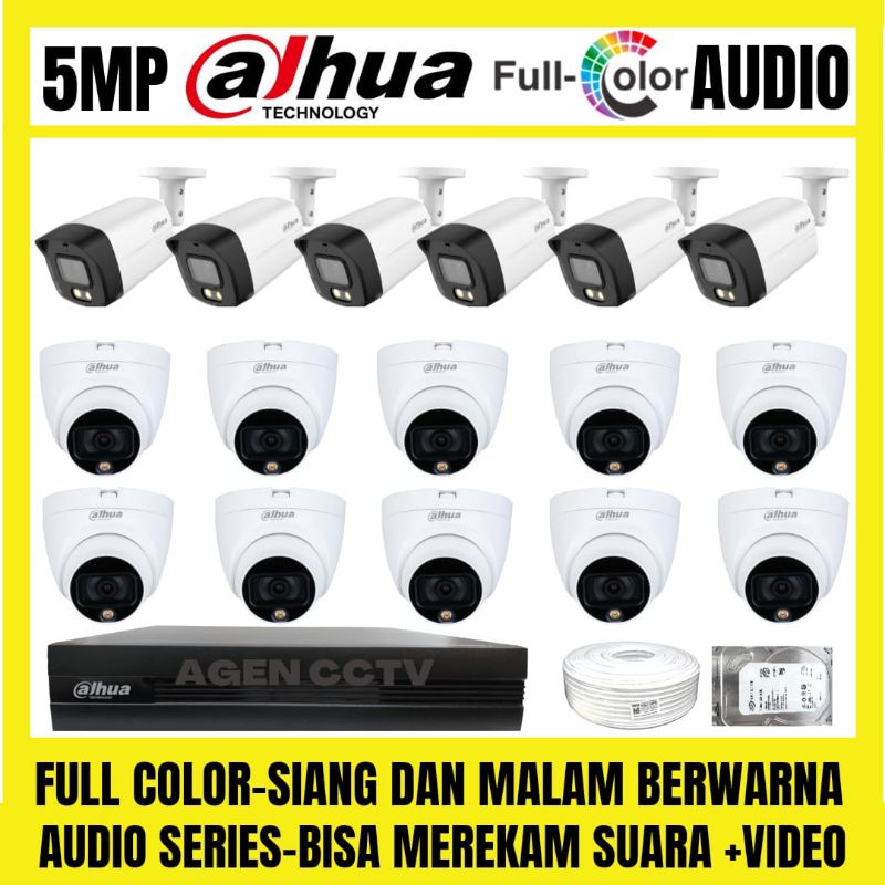 PAKET CCTV DAHUA FULL COLOR 5MP 16 CHANNEL 16  KAMERA AUDIO SERIES COLORVU