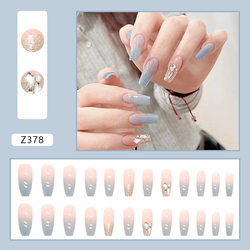 Z378 24pcs / Kotak Kuku Palsu Full Cover Untuk Dekorasi Nail Art