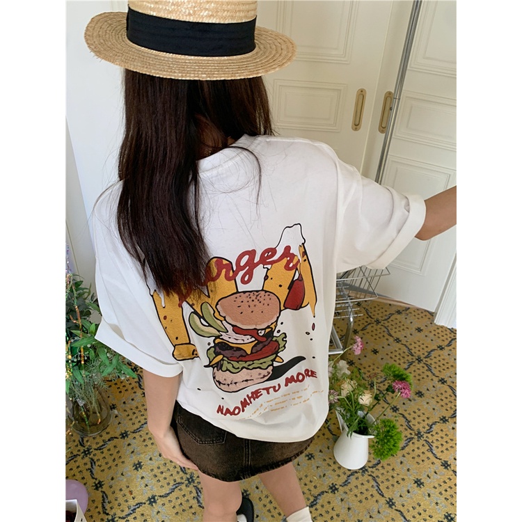 Print T-shirt Kaos Putih Lengan Pendek Wanita Oversize Korean Style