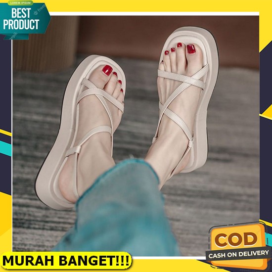 Sandal Sendal Outfit Ootd Olahraga Gunung Platform Cewek Wanita Wedges Tali 2 Silang Adjust Semi Vel