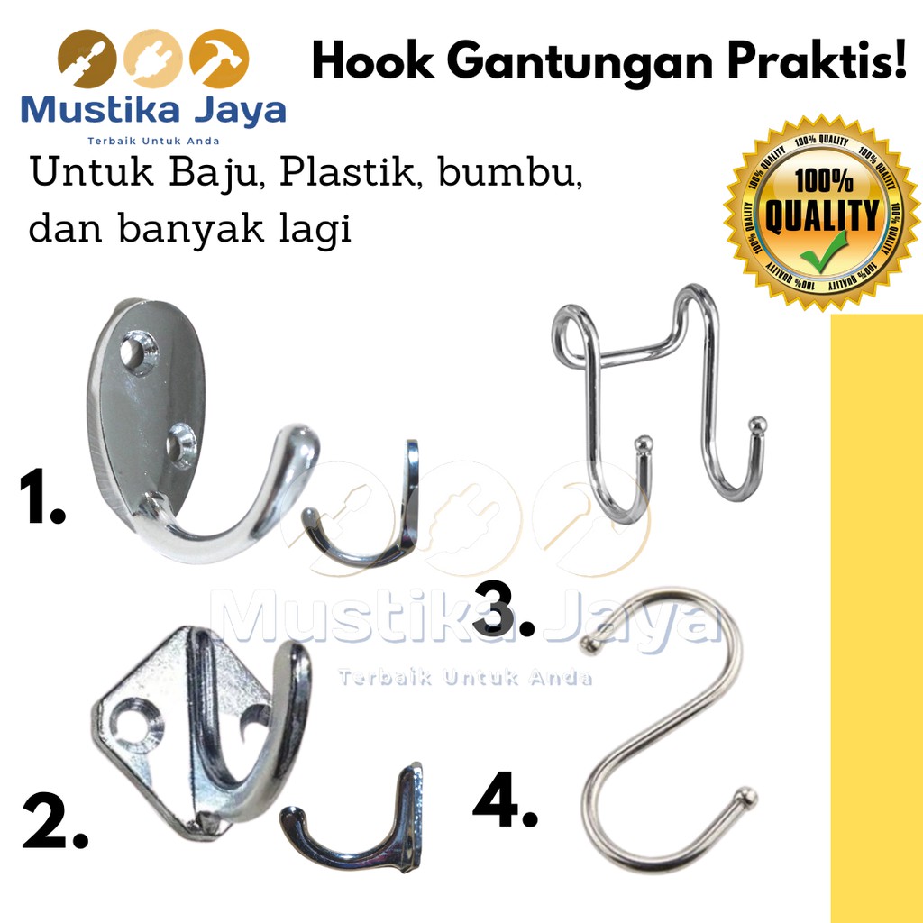 Hook Gantungan Cantolan Dapur Baju Bumbu Besi Plastik Chrome Murah