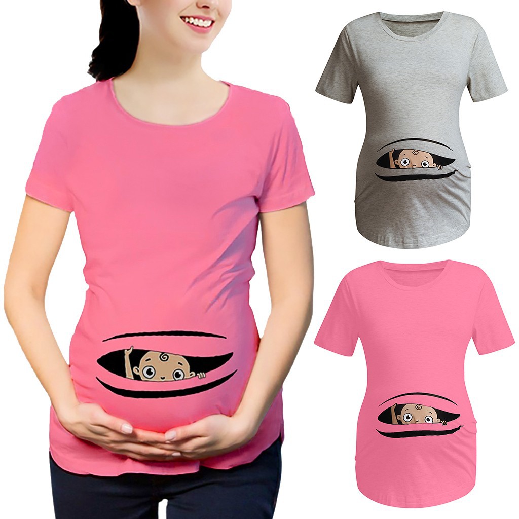 Kaos T Shirt Lengan Pendek Motif Print Kartun Lucu Untuk Ibu Hamil
