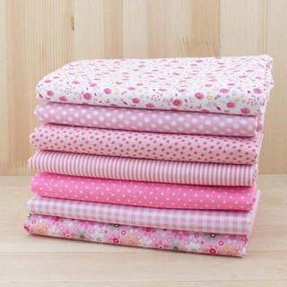 7pcs Kain  Perca  Handmade Diy Bahan Katun  Warna Pink Polos 