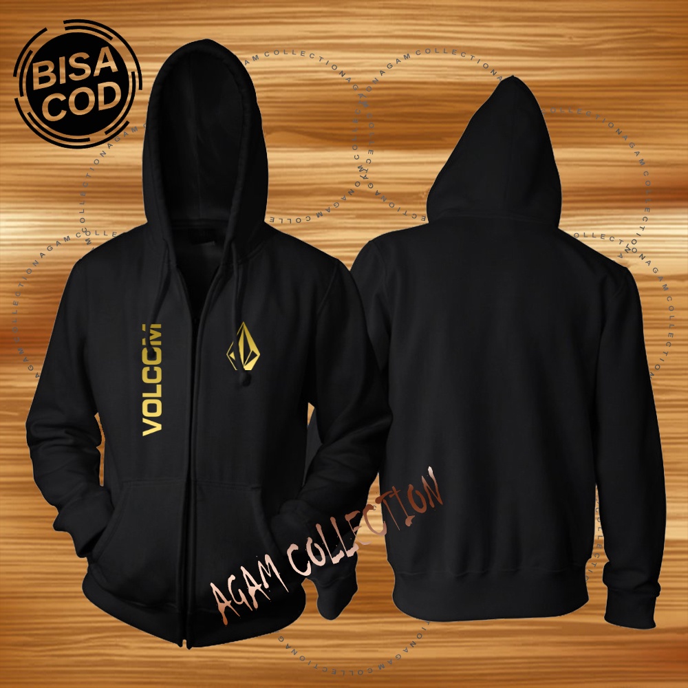 Agam collection Jaket Zipper Distro Volcom Kirka Text Gold Premium Quality Jaket Pria Dan Wanita Jaket Murah Terlaris