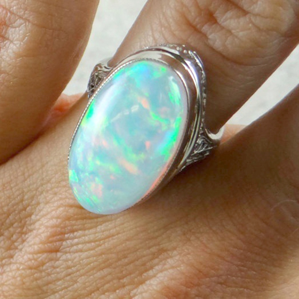 Hu Hu Hu Hu Hu Alat Bantu Pasang Kacamata♡ Cincin Wanita Hias Opal Imitasi Besar Gaya Vintage Untuk Pertunangan / Anniversary / Hadiah