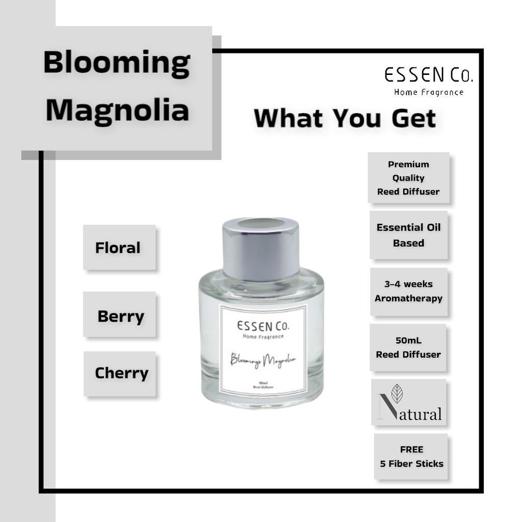Essen Co Reed Diffuser Aromatherapy Magnolia Pengharum Pewangi Ruangan Aroma Terapi Bunga Cempaka 50ml