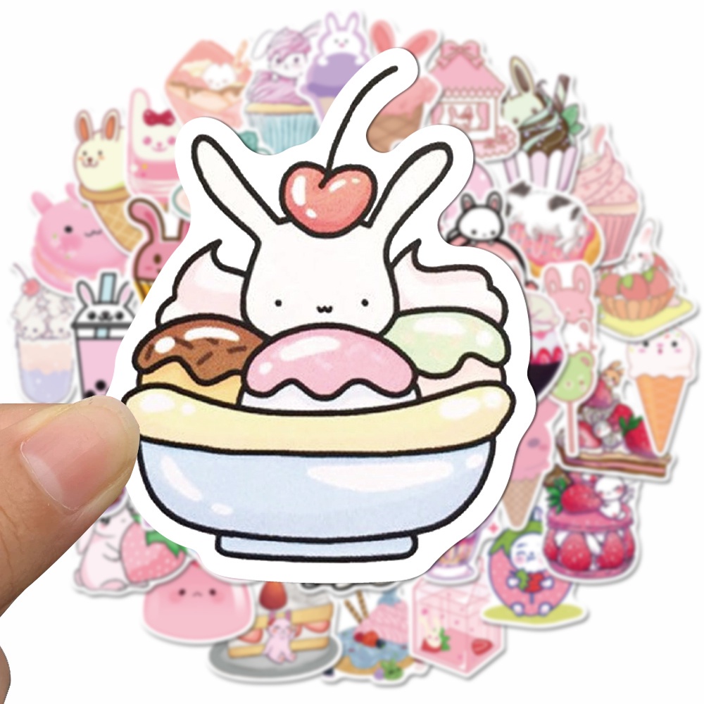 50pcs cute dessert bunny cartoon stickers cute hand account stickers laptop water cup decoration waterproof stickers