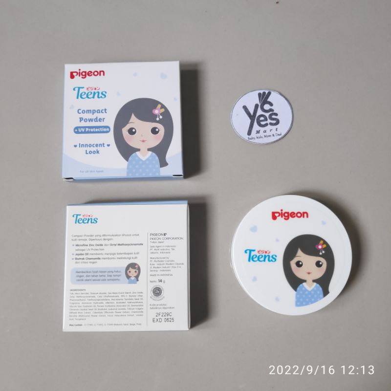 Pigeon Teens Compact Powder BIRU UV Protection Tempat Kaca +Refil Bedak Padat Anak Makeup Remaja