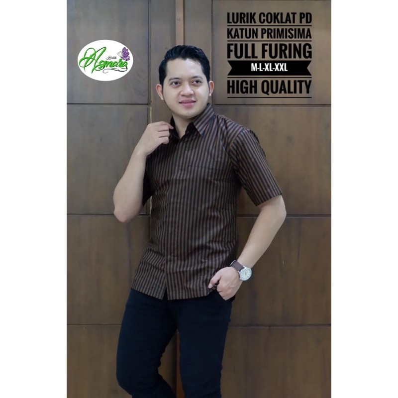 KEMEJA LURIK COKLAT LAPIS FURING KATUN HALUS SRAGENAN SIZE M-XXL HIGH QUALITY